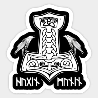 Epic Thor Hammer Hugin Munin Odin Wodan Viking Norse Mythology Runes Sticker